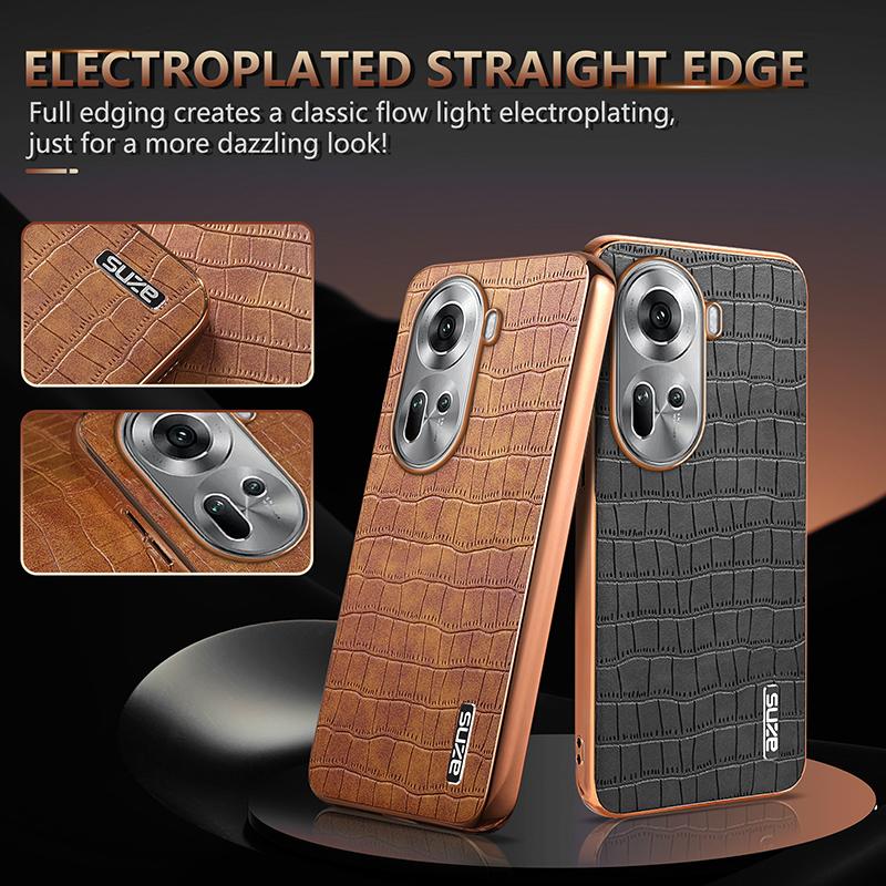 For Oppo Reno11 5G (Global) Case PU+TPU Phone Cover Electroplating Crocodile Texture
