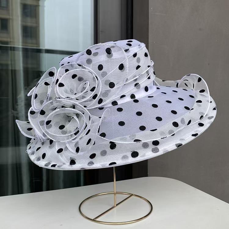 New Ladies Elegant Flower Church Hats Summer Large Wide Brim Fedora Hat For Women Organza Hat Beach Sun Kentucky Derby Hat
