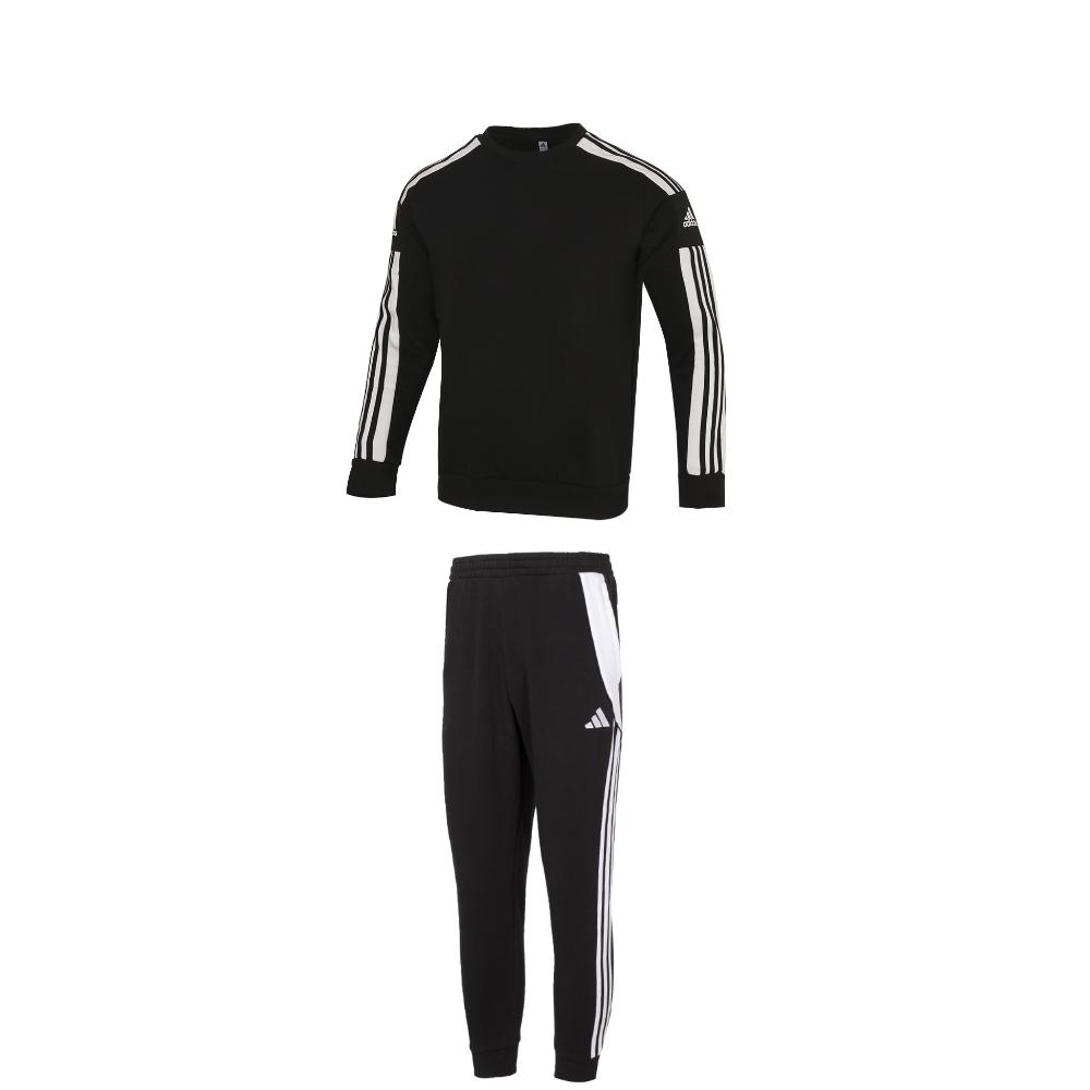 

Adidas Striped Crew Neck Pullover Long Sleeve Sweatshirt And Cuffed Fleece Mid Waist Long Pants Casual Sports Set Men Sets Black GT6638+IP1976 M