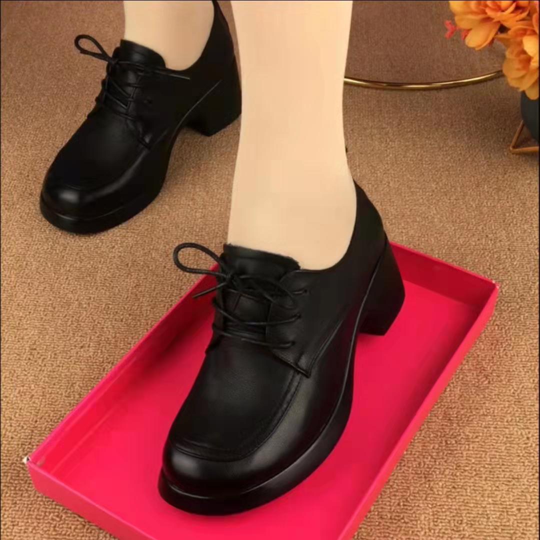 

Woodpecker Women s Mid-Heel Genuine Leather Lace-Up Shoes - Autumn 2025 Thick Sole, Round Toe, Versatile Design 38