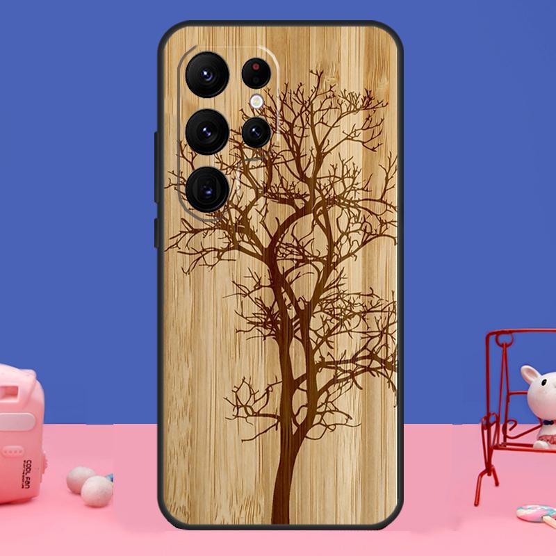 Tree Flower Bamboo Wood Cover For Samsung Galaxy S24 S23 S22 S21 S20 FE Ultra Plus S8 S9 S10 Note 10 20 Ultra Case