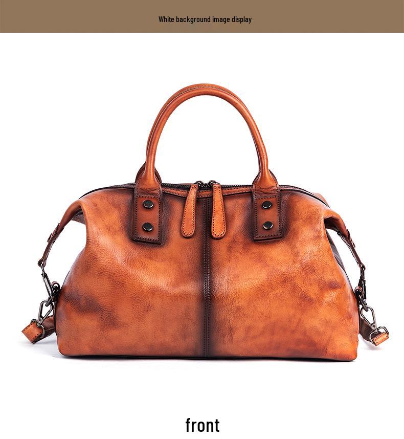 2025 European & American Retro Cowhide Women's Handbag - Top Layer, Color-Rubbed, Single Shoulder & Crossbody, Large Capacity
