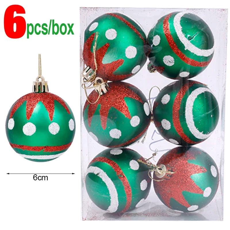 24/6PCS Christmas Balls Electroplating Color Painting Xmas Round Ball Xmas Tree Hanging Pendants Ornaments New Year Party Decor