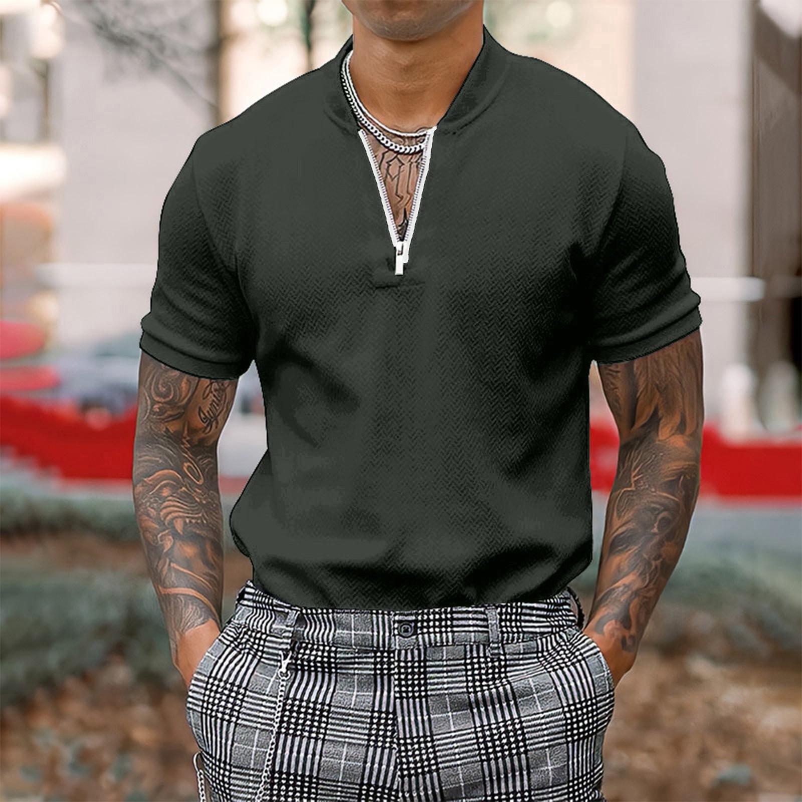 

Рубашка мужская с короткими рукавами Мужская футболка Мужской повседневный облегающий топ в европейском и американском стиле M чёрный