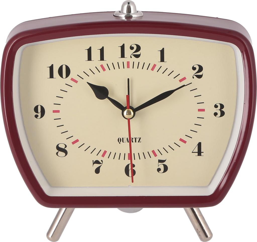 Fujiboeki Retro Table Clock 14.6×6.6×14.1cm Red Alarm Silent Sweep Movement