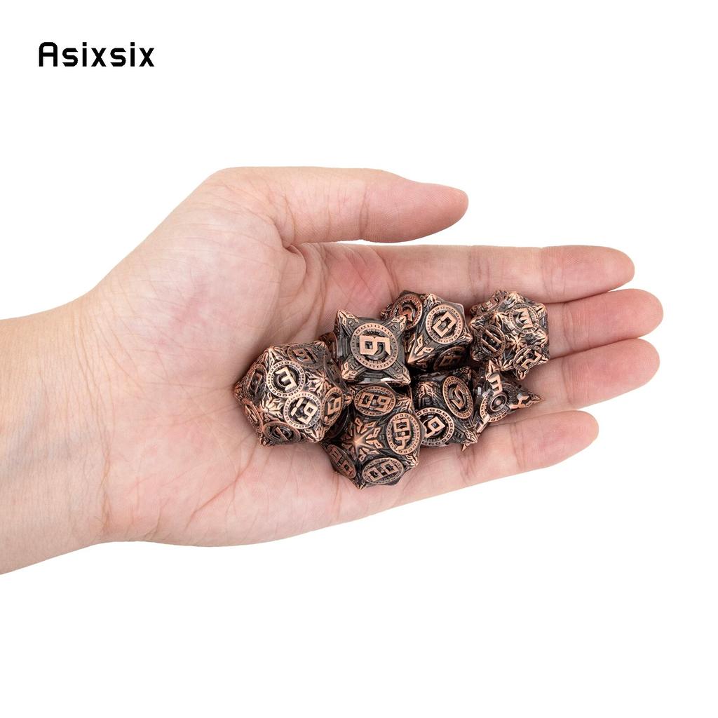 7 Pcs Yellow Circle Wheel Metal Dice Solid Metal Polyhedral Dice Set Suitable for Role-Playing RPG  Board Game Card Game