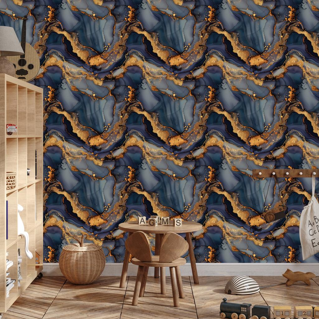 Navy Blue and Rust Ink Wallpaper for Living Room and Bedroom 50x1000