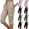 Damen High Waist Cargo Jogginghose Caprihose Elastischer Bund Kordelzug Verstellbare Länge Leichte Freizeithose mit Taschen