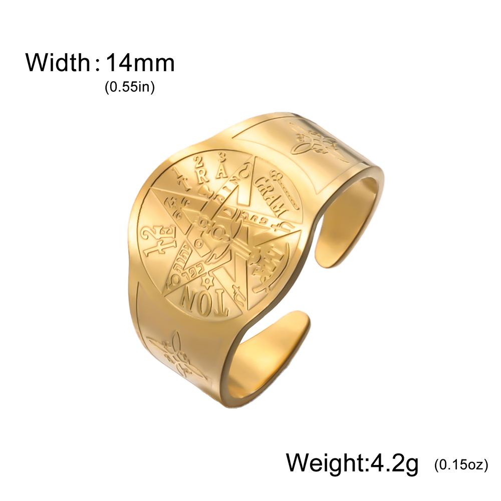 Dawapara Witch Knot and Tetragrammaton Pentagram Ring Double Protection Symbol Adjustable Ring Stainless Steel Wiccan Jewelry
