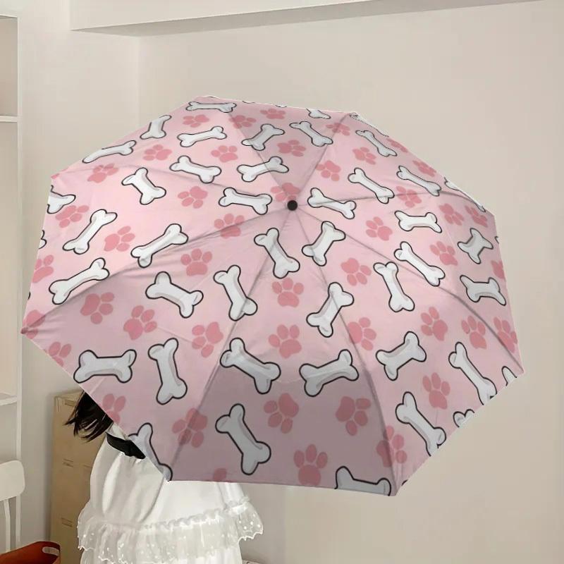 1pc Dog Bone Footprint Pattern Umbrella with Plastic Handle,Suitable for All Seasons Home Travel Outdoor UmbrellaDD1594