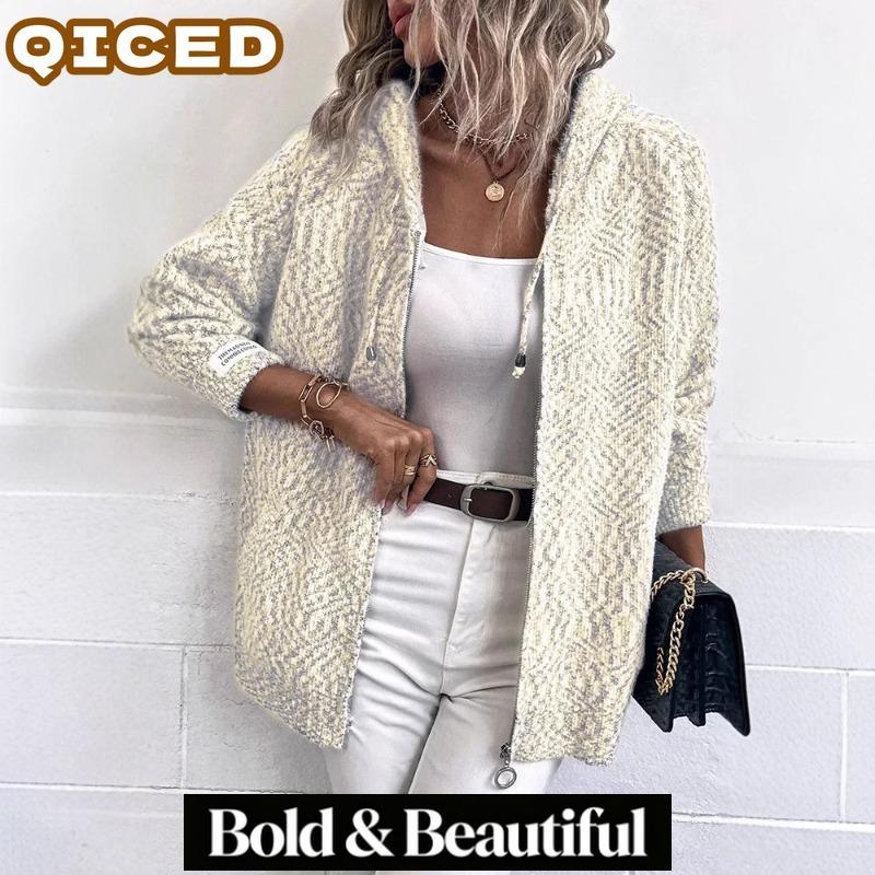 QICED Women's Vintage Casual Solid Color Print Summer Spring Long Sleeve Jackets & Coats