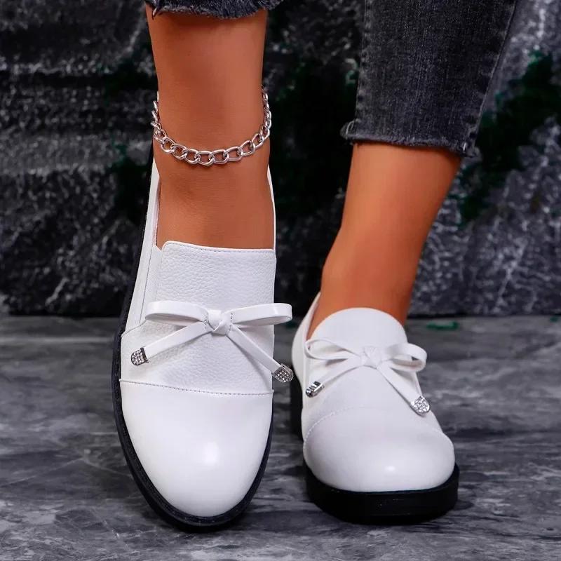Women's Shoes 2024 Brand Loafers Women's High Heels Fashion Butterfly-knot Office and Career Hot Sale Round Toe Solid High Heels