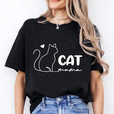 Cat Mama Print Tshirt Fashion Casual Short Sleeve Crew Neck Top for Summer Clothing Mom Tee Tshirts Fashion Unisexs Clothing