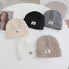 Simple Letter Pattern Labeling Knitted Hat for Women In Autumn and Winter New Thickened Warm and Cold Hat Showing Face Small Ear Protection Hat