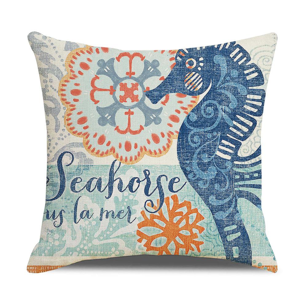 Retro Mediterranean Ocean Digital Print Linen Pillow Reading Cushion Home Furnishings