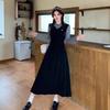 French retro college style dress women's autumn new high-end POLO collar waist slim skirt