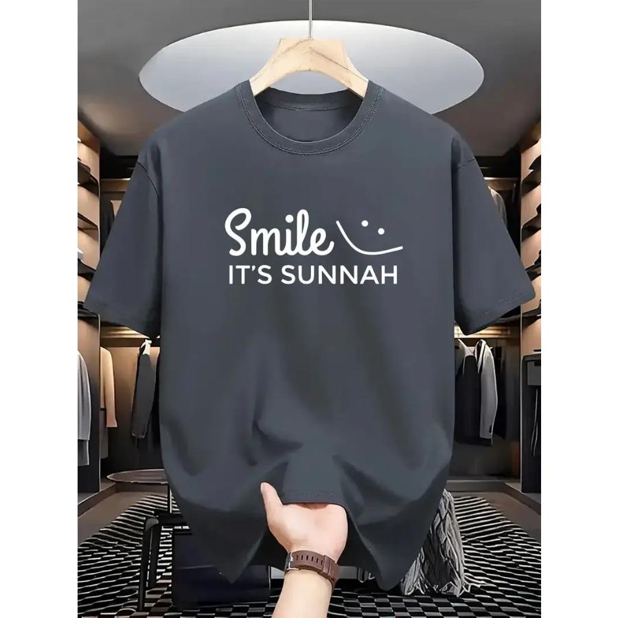 Smile Letter Print Men's T-Shirt - Breathable, Soft Polyester Casual Summer Tee for Outdoor & Everyday Fashion
