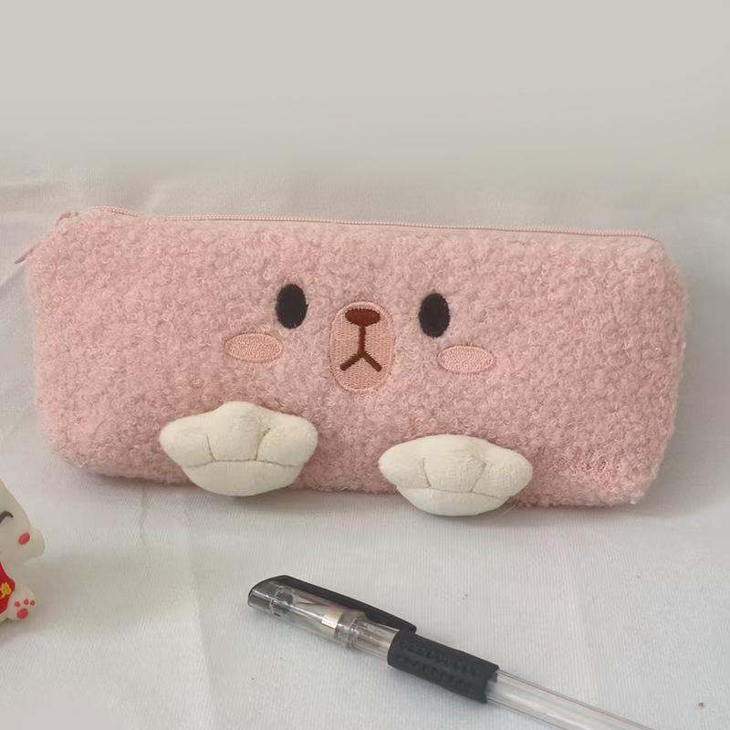 Cute Plush Pencil Case with Animal Glasses Design Large Capacity Cat Dog Shaped Makeup Bag School Stationer Bag Gift for Kids