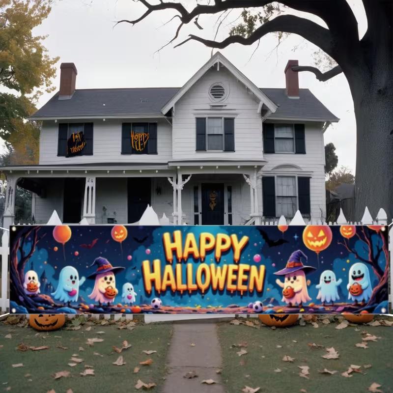 New Halloween Banner Backdrop: Courtyard Party Decoration & Pull Flag Arrangement