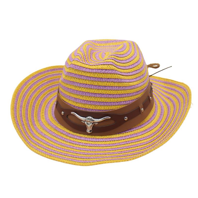 Western Cowboy Hat Hand-Woven Straw Hat Men'S And Women'S Outdoor Beach Vacation Windbreak Rope Sunscreen Sun Hat