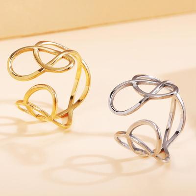 Adjustable 18K Gold-Plated Stainless Steel Ring with Geometric Hollow Lines for Women