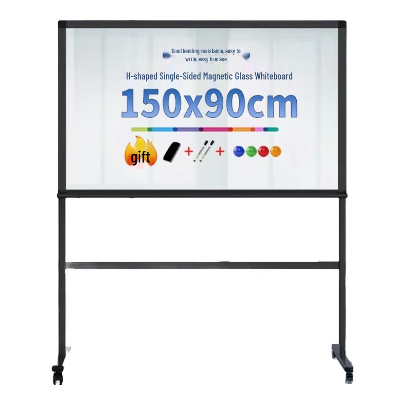 Deli Mobile Magnetic Glass Whiteboard with H-Type Stand