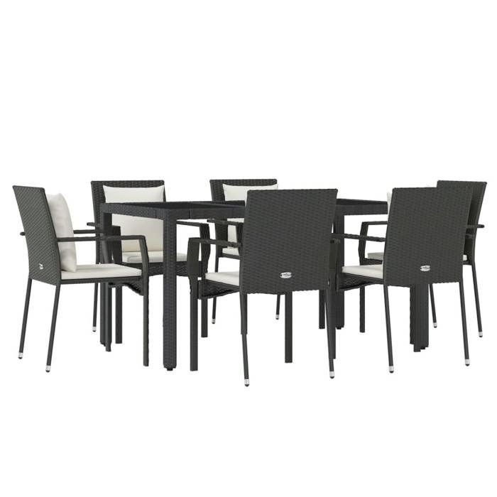 VidaXL Ensemble à manger de jardin coussins 7pcs Noir Résine tressée, ensemble de salle à manger, ensemble de salle à manger 3157954