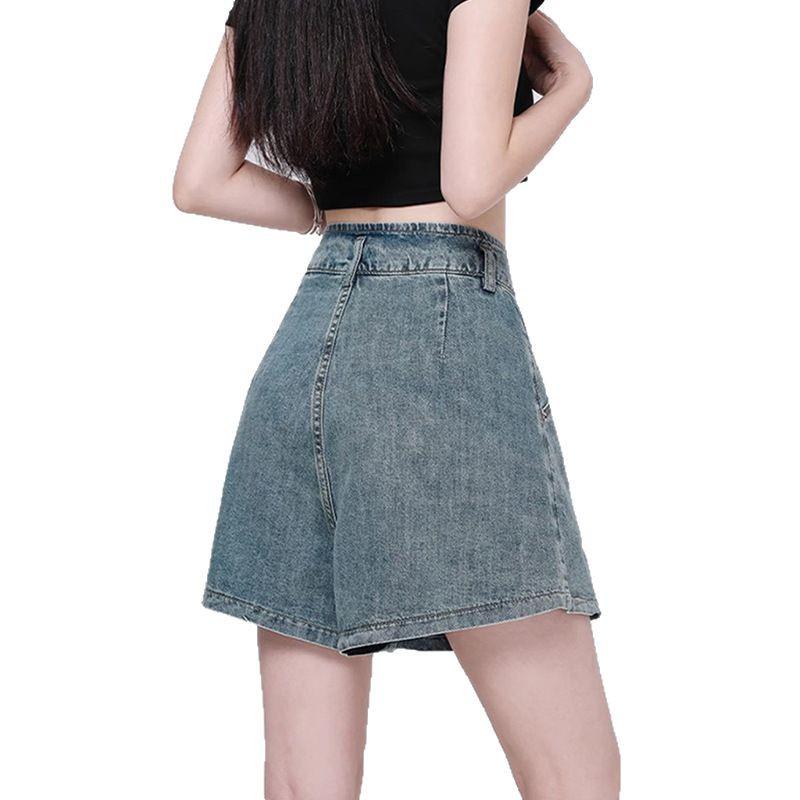Trendy High-Waisted Pleated Denim Shorts for Women - Casual, Versatile A-Line Jeans for Spring/Summer