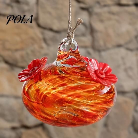 Blown Glass Hummingbird Feeder, Outdoor Hanging Colorful Nectar Feeder with Two Flower Feeding Ports for Garden Backyard Decor Sale Goods