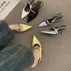 Premium Temperament schöne spitze High Heels mit Taschenkopf Sandalen Damen silberne kleine Absätze