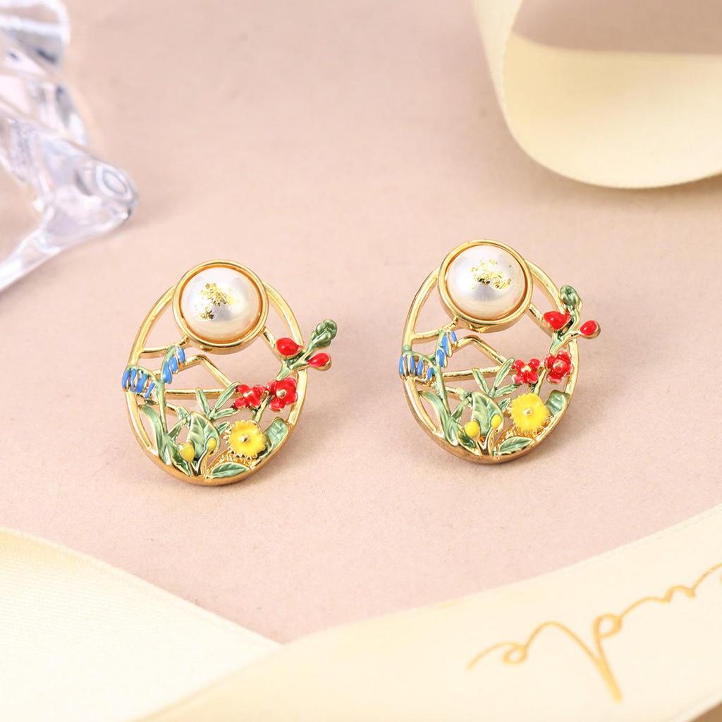 Mori Style Pearl Flower & Butterfly Tassel Stud Earrings - Fresh, Sweet, and Elegant
