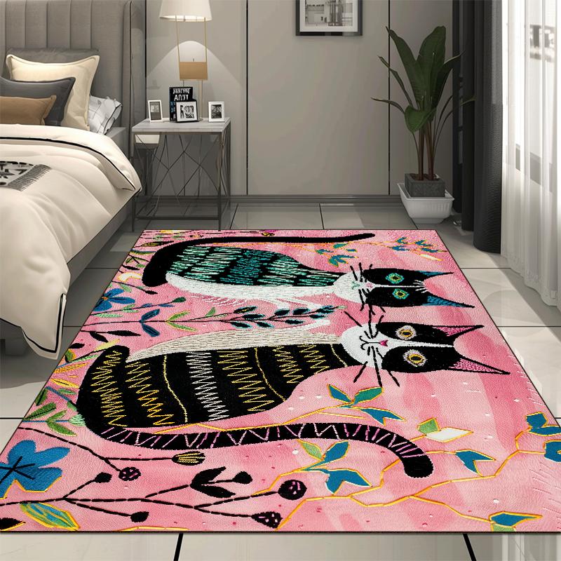 Cute Cat Cartoon Rug Children's Bedroom Decoration Large Area Carpet Modern Living Room Sofa Non-slip Mat Lounge Rug Washable