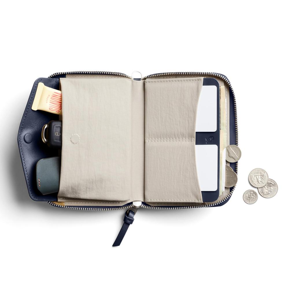 Bellroy Folio Wallet, a compact bifold leather wallet and clutch bag that holds cards, bills, coins, and everyday essentials - Navy
