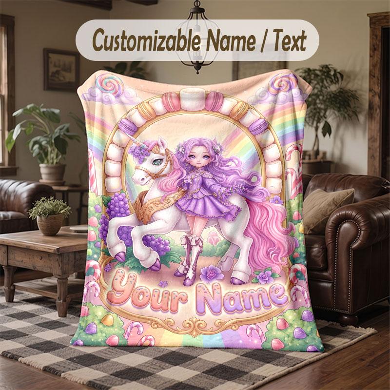 Coperta da divano a tema unicorno con nome personalizzato, coperta morbida e accogliente per casa, divano, letto
