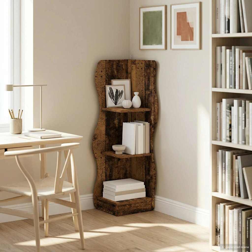 Corner Shelf with Shelf Reclaimed Wood Look 34 x 33 x 102 cm Wood Based Material