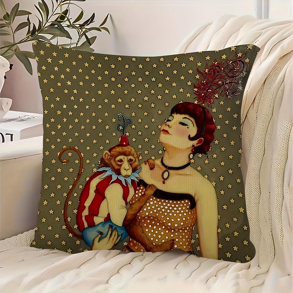 1pc Pillowcase, Vintage Style Abstract Animal Print Pillow Cover, Machine Washable, Zipper Closure, 45cm*45cm, Soft and Smooth Touch Polyester Short P