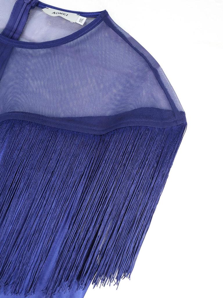 Plus Size European & American Sheer Tassel Evening Gown