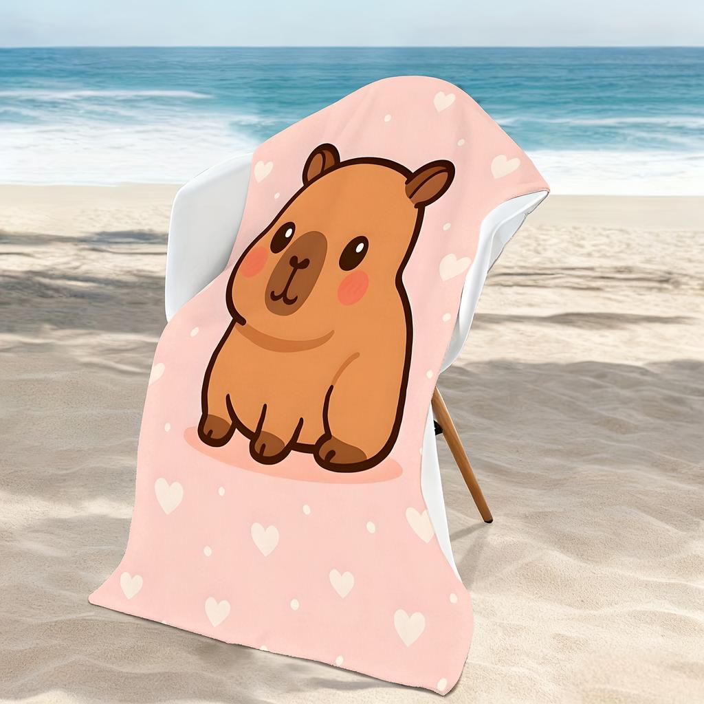 1Pc Pink Heart Bottom Adorable Capybara Beach Towel Girl'S Heart Quick Dry Absorbent Swimming Large Bath Towel