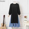 ZANZEA Women Casual Round Neck Long Sleeve Patchwork Long Dress