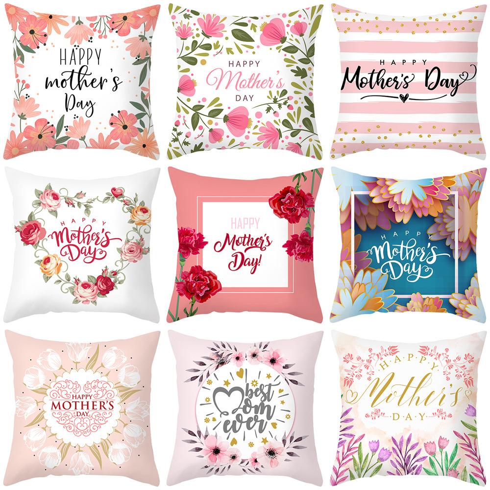 New Mother's Day Printed Pillow Cover Peach Skin Home Sofa Decoration Pillow Bedroom Cushion Pillow Cover