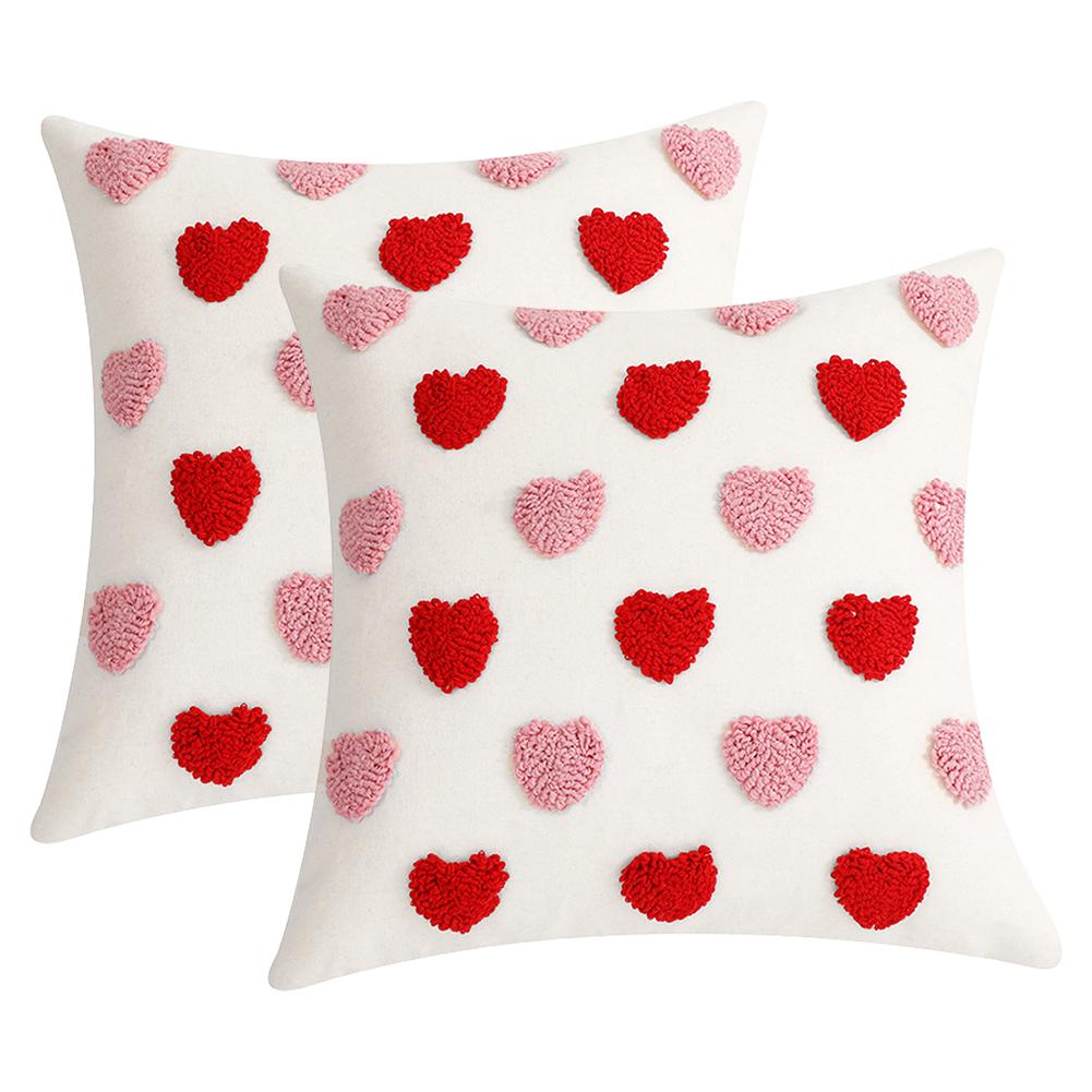 2Pcs Plush Heart Pillow Cover Love Throw Pillow Case 18x18 Inch Faux Fur Pillowcase Soft Throw Pillow Cover for Sofa Couch