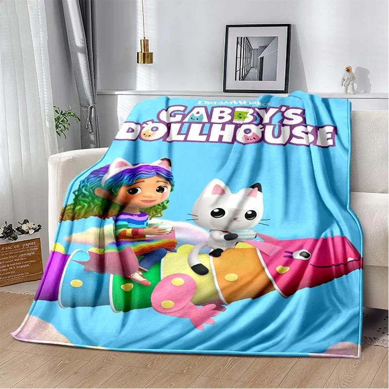 Cute Cartoon Gabby's dollhouse Throws Blanket Kids Super Soft Blankt for Sofa Travel Couch Picnic Flannel Blanket Birthday Gift