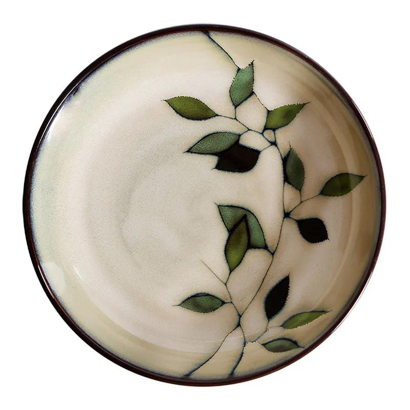 Vintage Japanese Ceramic Bowl Creative Hand-painted Rice Plate Bamboo Leaf Soup Bowl Salad Bowl Underglaze Colored