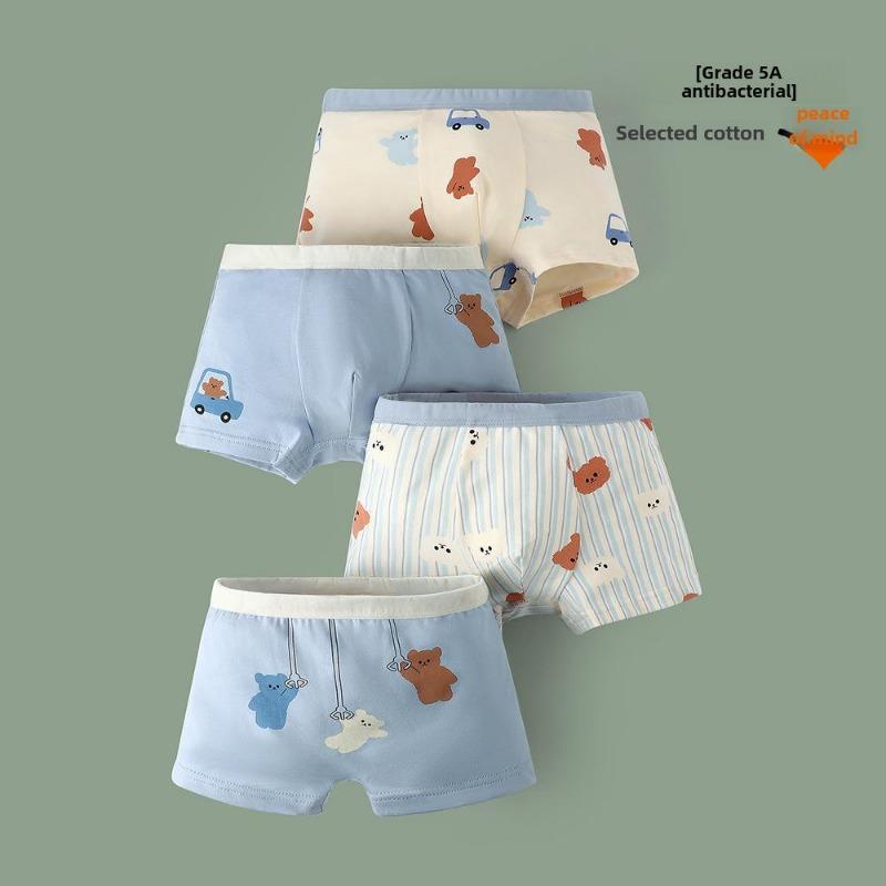 4PC Boys' Cartoon Cotton Antibacterial Boxer Briefs for Kids