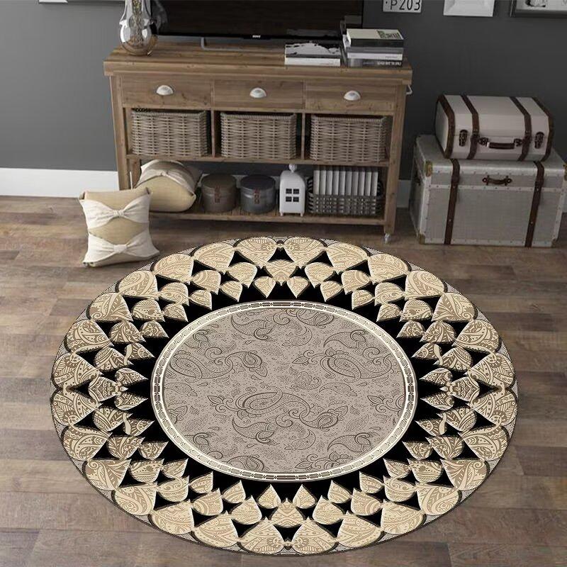 European Style Luxury Round Carpet Home Decoration Living Room Non-slip Large Rugs Bedroom Cloakroom Short Velvet Floor Mats