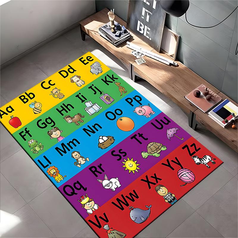 Alphabet Letters and Animals Educational Rug - Non-slip Rug Suitable for Living Room and Bedroom Sofas