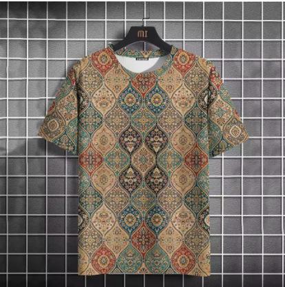 Vintage Men's T-Shirt Easy Race Print, Short Sleeve Summer Round Neck Streetwear Loose Transparent