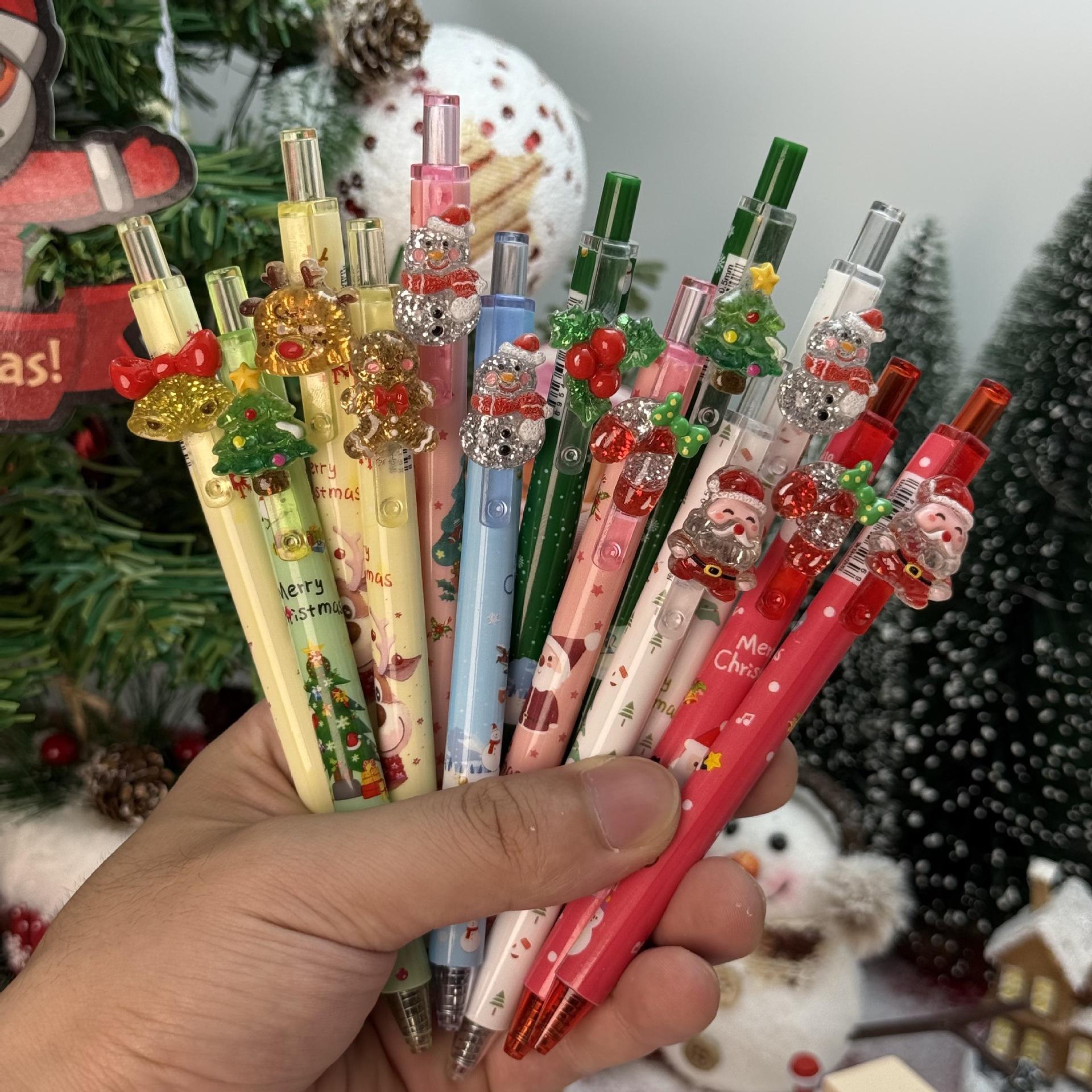 

10Pcs Christmas Crystal Patch-Themed Retractable Ballpoint Pens - Multicolor Soft Grip Pens with Random Christmas Crystal Designs, Fine Point, Ideal f Random style 10Pcs