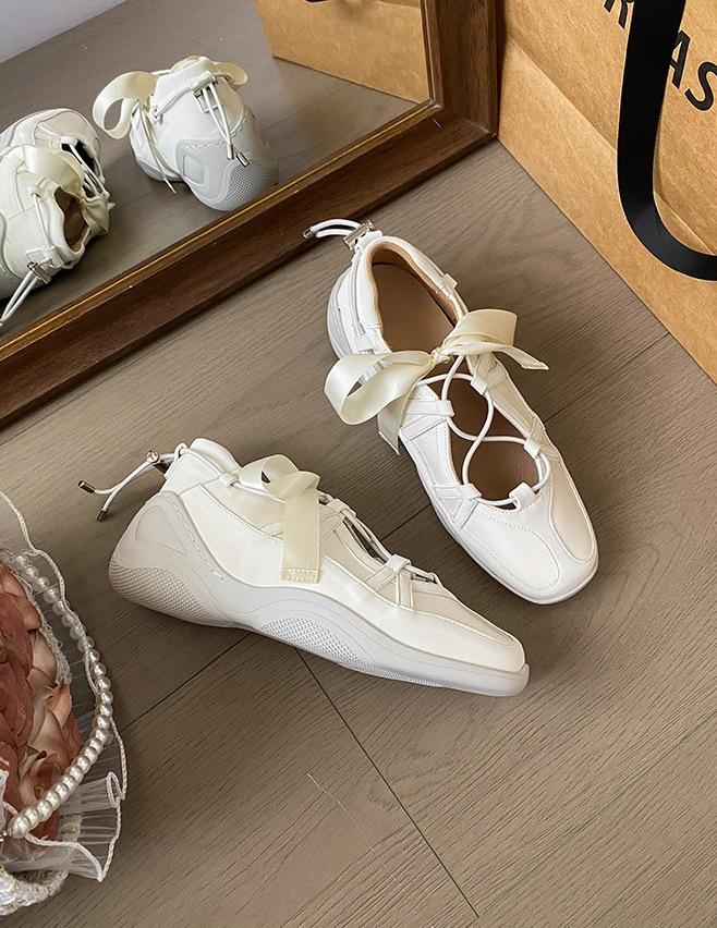 

Cowhide version~ Ribbon bow Mary Jane women 2024 new flat-bottomed German training shoes drawstring niche single shoes women 41
