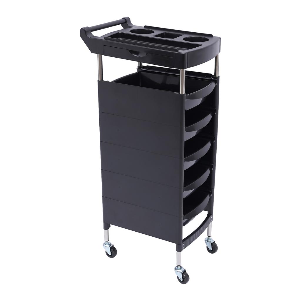 Salon Trolley with Handle and Rolling Wheels, 5 Drawers and 2 Hair Dryer Holder Side Tray, Professional Barber Luxury Spa Chair